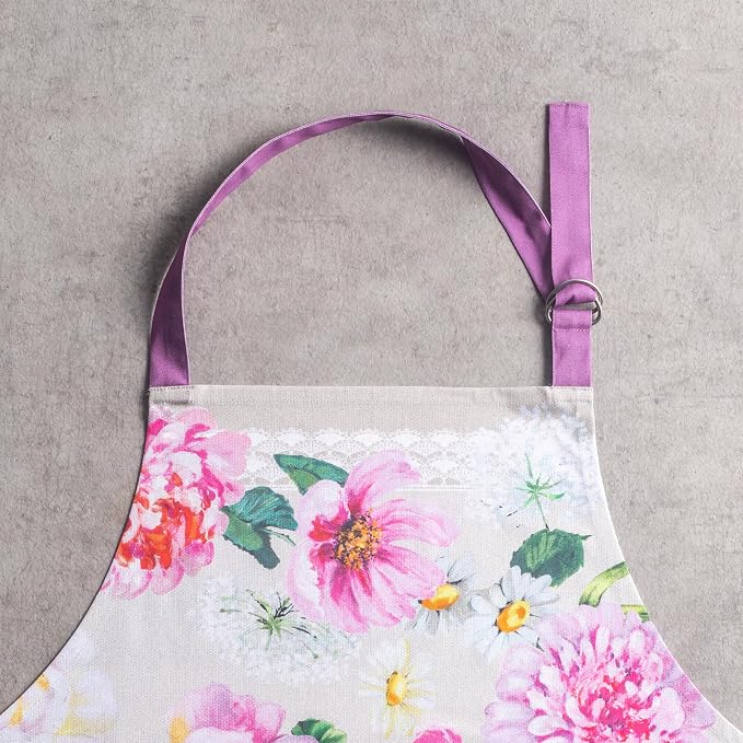 Maison d' Hermine Aprons for women with Pocket 100% Cotton (27.50"x31.50") | Adjustable Neck Strap & long ties Apron Men Chef Wedding Cooking Gardening Server Maid