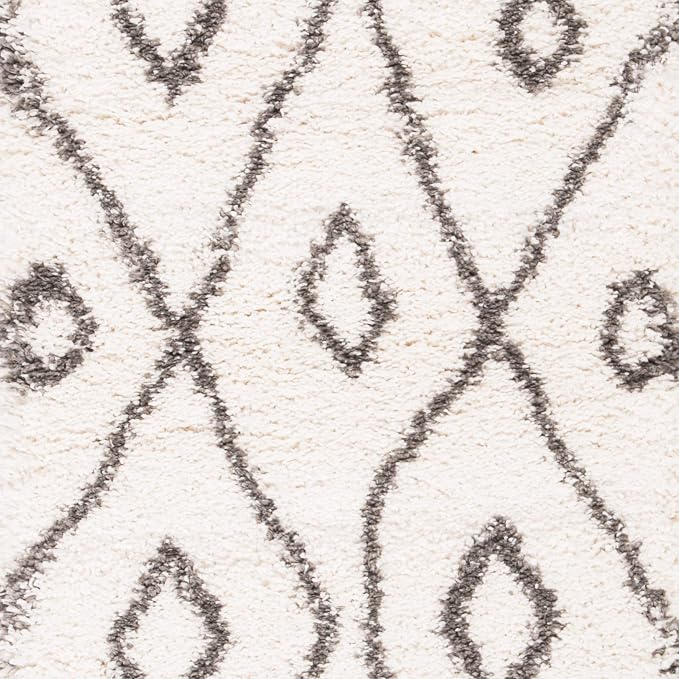SAFAVIEH Moroccan Fringe Shag Collection Area Rug - 6'7" Square, Ivory & Grey, Boho Tribal Design, Non-Shedding & Easy Care, 2-inch Thick Ideal for High Traffic Areas in Living Room, Bedroom (MFG333A)