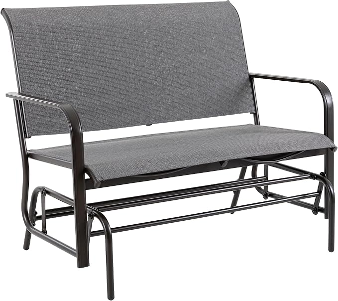 Shintenchi 2-Person Outdoor Glider Bench with Breathable Fabric, Steel Frame Patio Swing Chair, Ergonomic Design Metal Rocking Bench Loveseat for Patio, Backyard, Poolside, Gray
