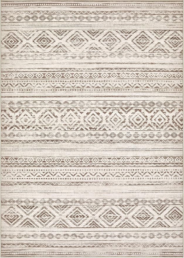 cotiled Boho 5x8 Area Rugs for Living Room: Soft Moroccan Washable Rug | Solve Modern Neutral Trendy Home Decor - Stain Resistan Indoor Carpet for Bedroom Dining Room Dark Brown
