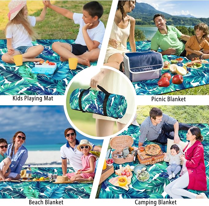 Picnic Blankets Beach Blanket 80" X 80" Extra Large Waterproof Camping Blankets Portable Outdoor Mat 3-Layer Blanket for Beach, Hiking, Park, Music Festival, Grass Lawn,Travel