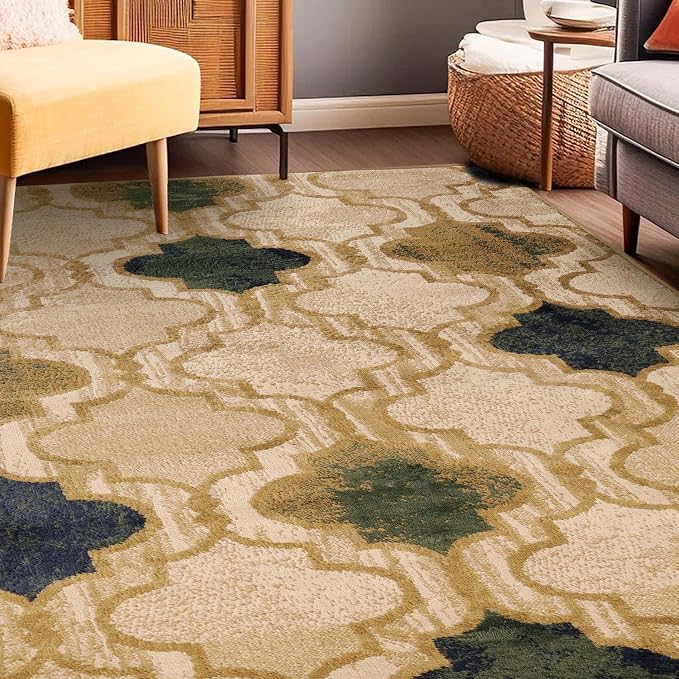 SUPERIOR Modern Indoor Area Rug, Non Slip Rug, 5'x8', Cream | Geometric Design Floor Décor, Easy Care High Traffic Areas Living Dining Room, Bedroom, Office, Entryway, Viking Collection
