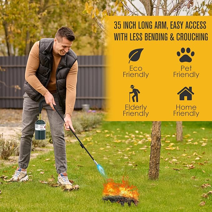 Houseables Weed Torch, Weed Burner Torch for Propane Tank, Propane Flame Thrower, Flamethrower, Blowtorch, for Weeder, Garden, Fire Starter, Outside, Grass, Lawns, Burning, Snow, Cane, Self Igniting