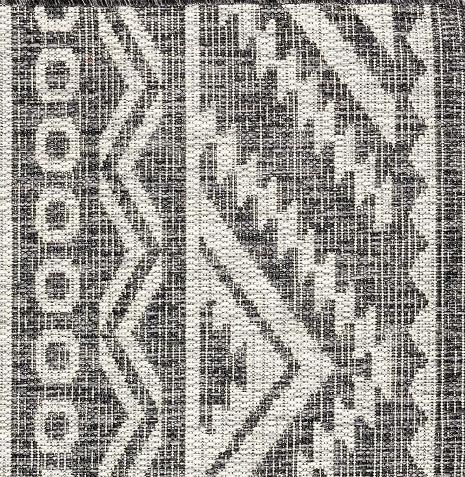 Gertmenian Indoor Outdoor Area Rug, Classic Flatweave, Moroccan Collection II, Stain & UV Resistant Carpet, Deck, Patio & Mudroom, 6x9 Medium, Gray Beige Abstract Tribal Dimension,19493