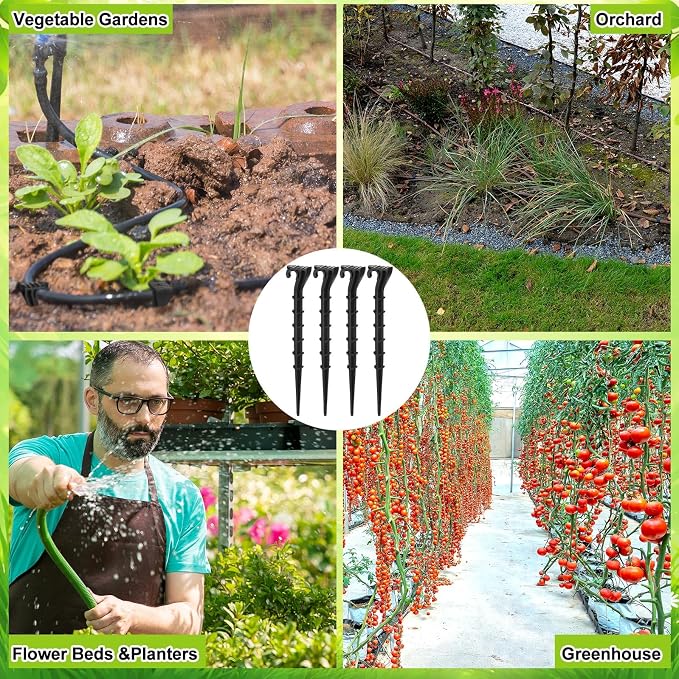 Glooglitter 120 Pack 1/4 Inch Irrigation Tubing Hold Down Plastic Anchor Stakes Drip Irrigation Support Stakes Ground Garden Hose for Garden Greenhouse Sprinkler Landscaping