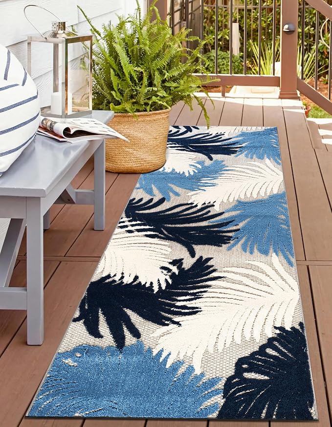 Rugshop Lucca Contemporary Floral Indoor/Outdoor 2' 7" X 10' Navy