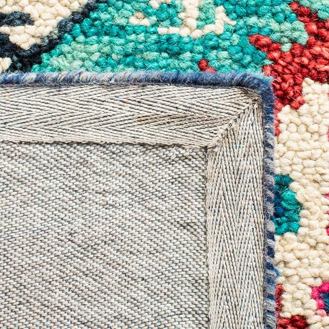 SAFAVIEH Aspen Collection Area Rug - 7' Square, Blue & Rust, Handmade Boho Tribal Wool, Ideal for High Traffic Areas in Living Room, Bedroom (APN525M)