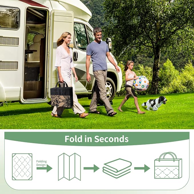 GENIMO Outdoor Rug Waterproof for Patio Decor, 8' x 10' Reversible Plastic Straw Floral Camping Carpet, Large Area Rugs Mats for RV, Camper, Deck, Balcony, Porch, Beach, Picnic, Red & Grey