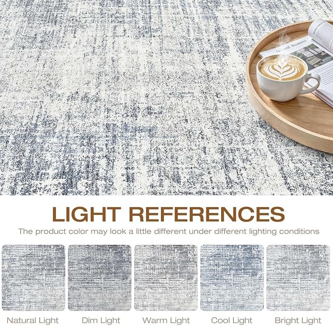 LOONGRUG 10x14 Area Rugs Washable Neutral Modern Rug for Living Room Blue | Large Abstract Soft Stain Resistant Indoor Non-Slip Carpet for Bedroom Nursery Kids Office Playroom Dining Room
