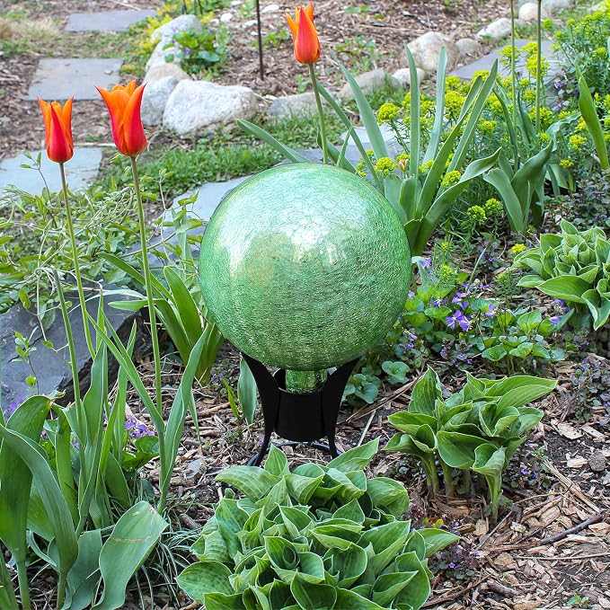 Achla Designs 10-Inch Crackle Gazing Globe Ball, Light Green
