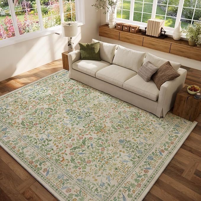 Washable Area Rugs for Living Room: 6x9 Bedroom Rug Stain Resistant Non Slip Low Pile Lightweight Soft Carpets for Dining Room Kitchen Nursery Kids Room Farmhouse Living Room Indoor