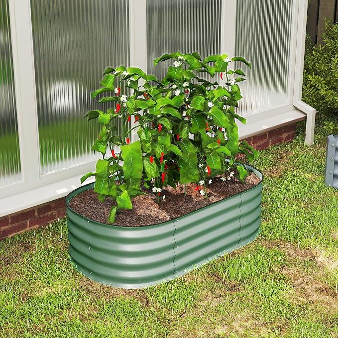 Outsunny 3.5' x 2' x 1' Galvanized Raised Garden Bed Kit, Outdoor Metal Elevated Planter Box with Safety Edging, Easy DIY Stock Tank for Growing Flowers, Herbs & Vegetables, Green
