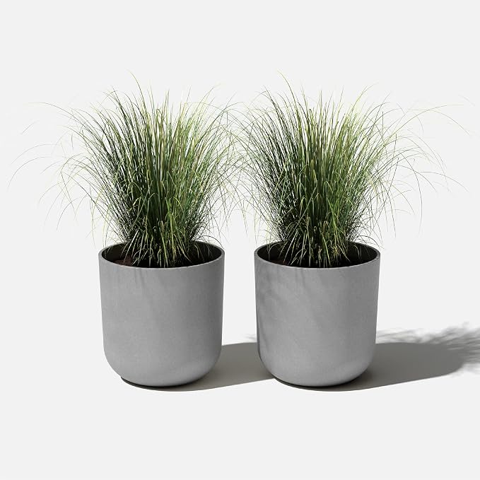 Veradek Round Lima Plastic Planter Pots for Indoor/Outdoor Garden Use, Gray, Suitable for Small to Large Succulent Plants, Flowers, Modern Interior Plants