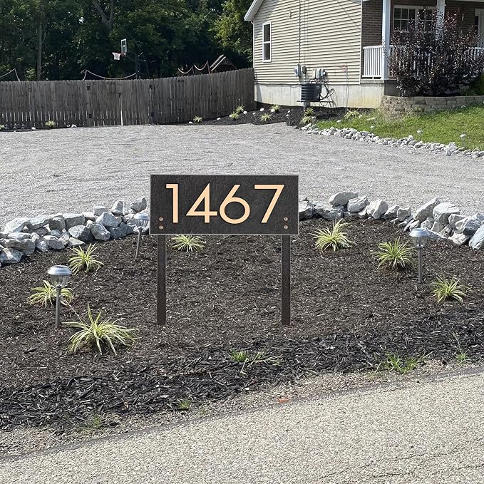Personalized Address Sign LAWN MOUNTED - House Number Sign,Address Plaque,House Address Numbers for Outside House Lawn Insert,Yard,Ground,Garden,Drive Way Free Standing with Stakes(Rose Gold)
