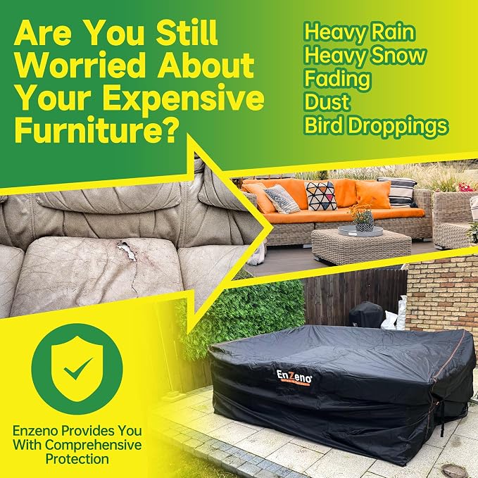 Enzeno Garden Furniture Cover Waterproof,63"L x 37"W x 29"H Garden Table Cover Rectangular,420D Heavy Duty Oxford Polyester Outdoor Patio Set Covers Windproof,Anti-UV for Chair and Table