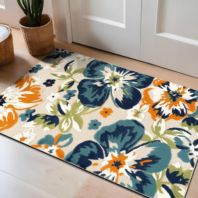 Rugshop Multi Bergamo Floral Indoor/Outdoor Runner Rug Machine Washable for Hallway, Entryway and Kitchen, 2'7" x 4'