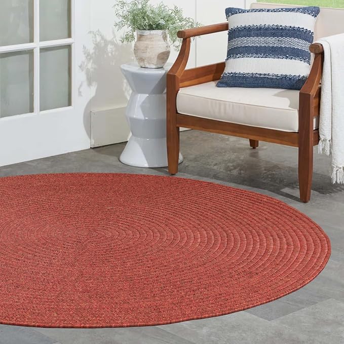 Superior Indoor/Outdoor Area Rug, Reversible Braided Floor Decor for Living Room, Kitchen, Patio, Front Porch, Modern Boho Farmhouse Rugs, Hardwood, Bedroom Accessories, 4' Round, Brick