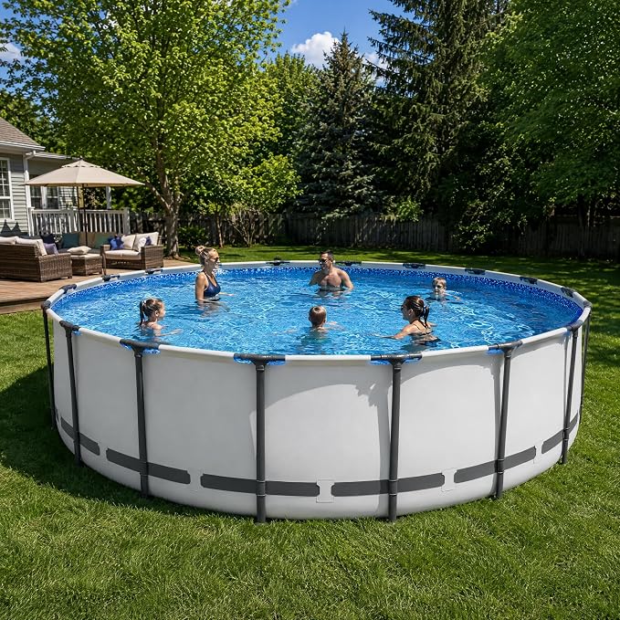 Above Ground Pool 14ft x 48in Steel Frame w/Pump Ladder Cover | 15x48ft, steel frame rust-proof, tool-free setup, 1000gal timer pump, ladder, cover, spare filter. 3-layer PVC liner.