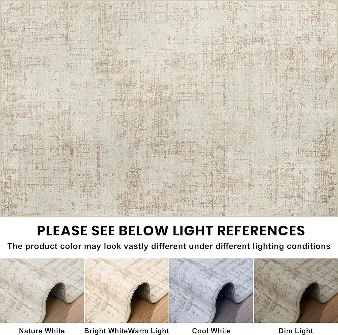 10x12 Area Rug for Living Room Bedroom: Non-Slip Modern Beige White | Machine Washable TPR Backing, Stain-Resistant Low Pile, Pet & Kid Friendly, Abstract Decor for Dining Room, Dorm, Home Office