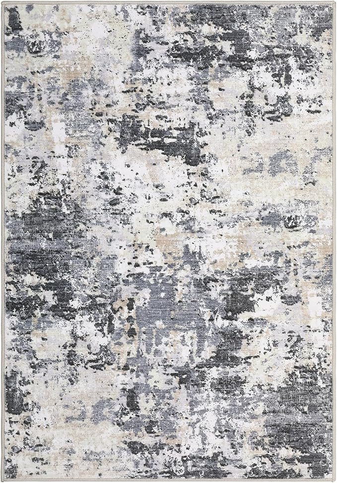 ROYHOME Modern Scalloped Abstract 2x3 Area Rug Non Slip, Black Yellow | Non Shedding Low Pile Stain Resistant Rug for Entryway Kitchen Bedroom