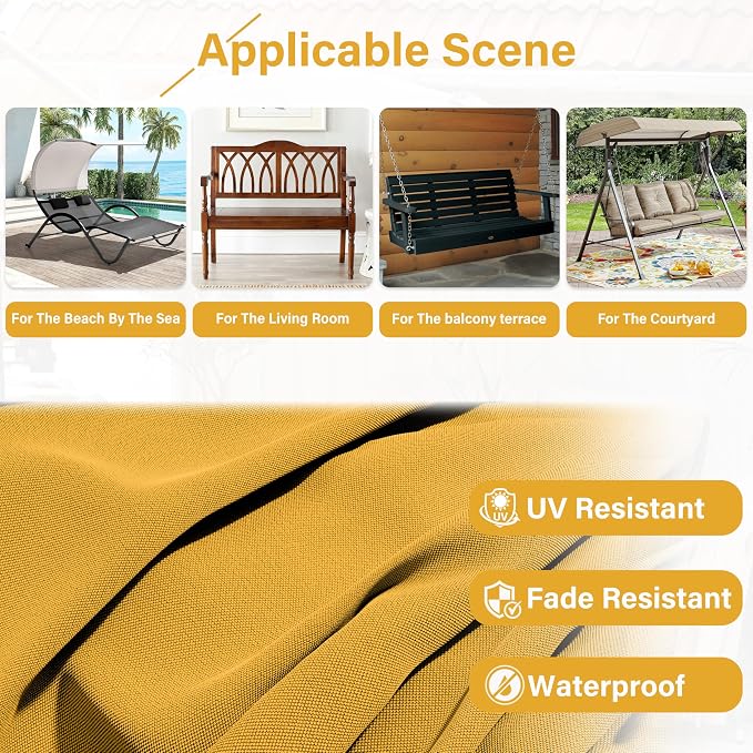 Porch Swing Cushion with Backrest,Waterproof Bench Cushion for Outdoor Furniture,2-3 Seater Replacement Thickened 5 in swing cushion,with Ties,Patio,Outdoor,Backyard and Garden (Yellow,40x40 in)