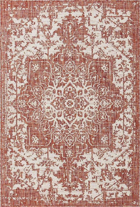 Unique Loom Outdoor Collection Area Rug - Dubai (4' 1" x 6' 1" Rectangle, Rust Red/ Ivory)