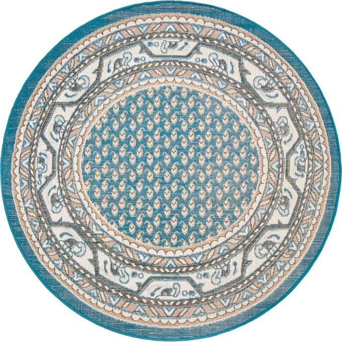 Unique Loom Williamsburg Collection Traditional Border with Dotted Center Area Rug, Round 3' 7" x 3' 7", Teal/Beige