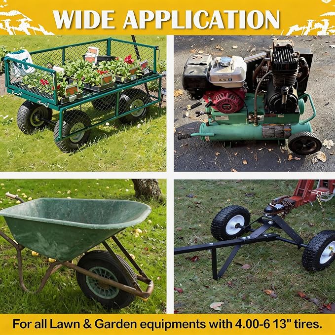 4.80/4.00-8 Pneumatic Tires, 16" Wheelbarrow Tire and Wheel 400LB Capacity, with 5/8" & 3/4" Bushing Kit, 3"-4''-6''-7" Adjustable Hub, for Garden Cart, Utility Carts, Trailers, Hand Trucks, 2 Pack