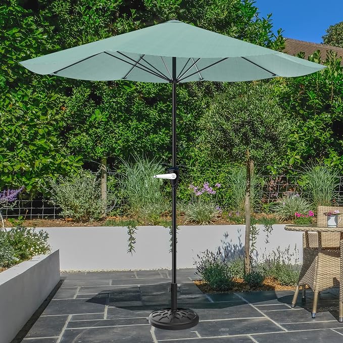 Pure Garden Patio Umbrella with Stand 9 Ft Easy Crank Sun Shade with 19lb Weighted Base for Deck, Yard, Outdoor Furniture, or Pool (Dusty Green)