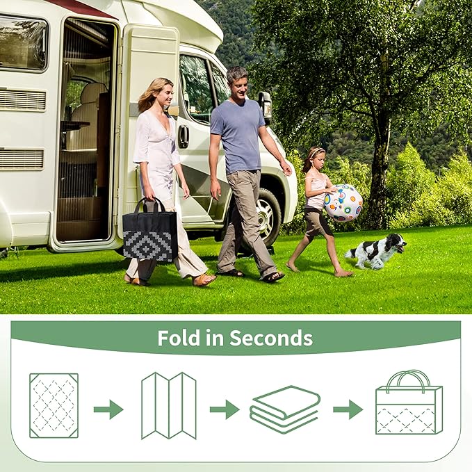 GENIMO Outdoor Rugs 3'x5' Waterproof, Reversible Mats, Outdoor Area Rug, Plastic Outside Carpet, Eeometric Rv Mat for Patio Camping Rv Picnic Backyard Deck Balcony Porch Beach Trailer (Black & Grey)