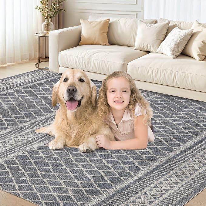 cotiled Boho 9x12 Area Rug for Living Room: Large Moroccan Washable Rug | Solve Modern Neutral Trendy Home Decor - Stain Resistan Carpet for Bedroom Farmhouse Dining Room