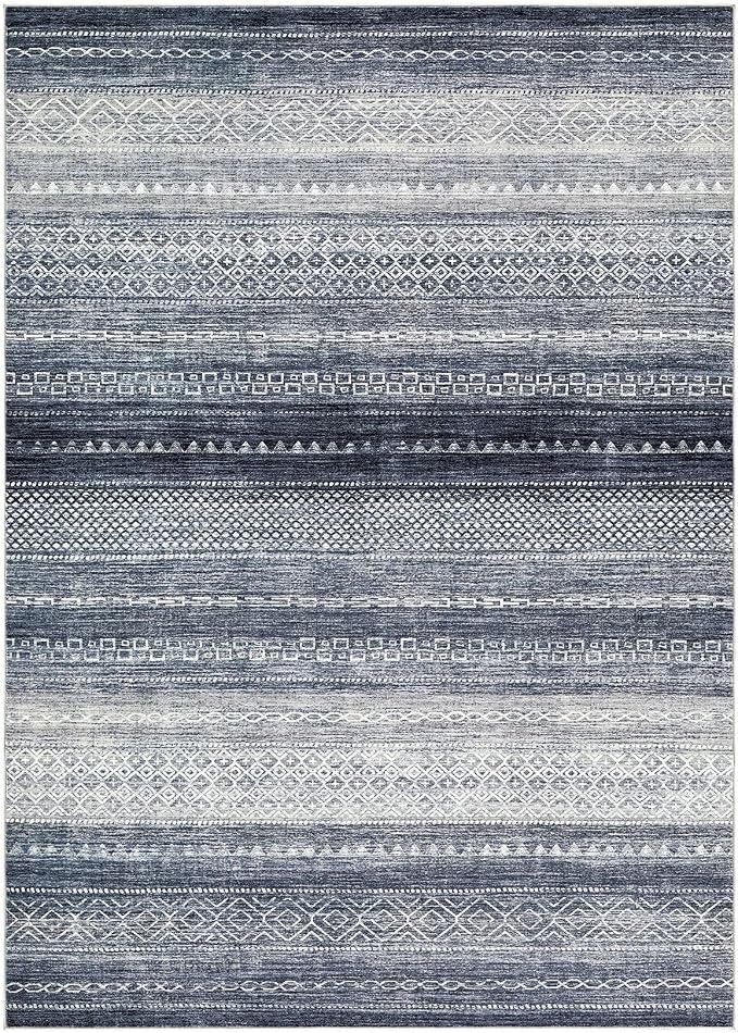 Nakagishi Boho 4x6 Area Rug Living Room Rugs Machine Washable Denim Blue | Soft, Pet & Kid Friendly, Carpet for Living Room/Bedroom/Office/Kitchen/Nursery, Daily Home Decor Stain Resistant Moroccan