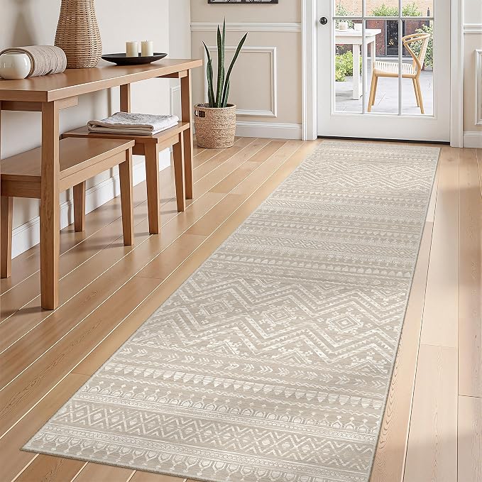 Miukiki Hallway 2x8 Runner Rug Washable Non Slip Kitchen Rug Brown | Soft Low Pile Long Floor Runner for Entryway Bedroom Laundry Room, Indoor Foldable Carpet with Rubber Backing 2'x8'
