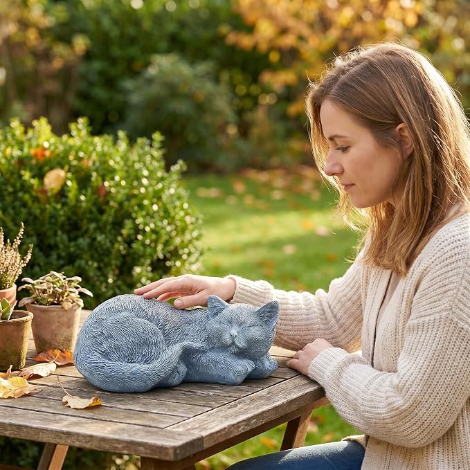 Cats Memorial Stone Garden Statue, Pet Statues Gifts for Loss of Cat Sympathy, Grave Markers for Garden Outdoor Statue Decor, 11.4” L Garden Decorative Tabby Figurine