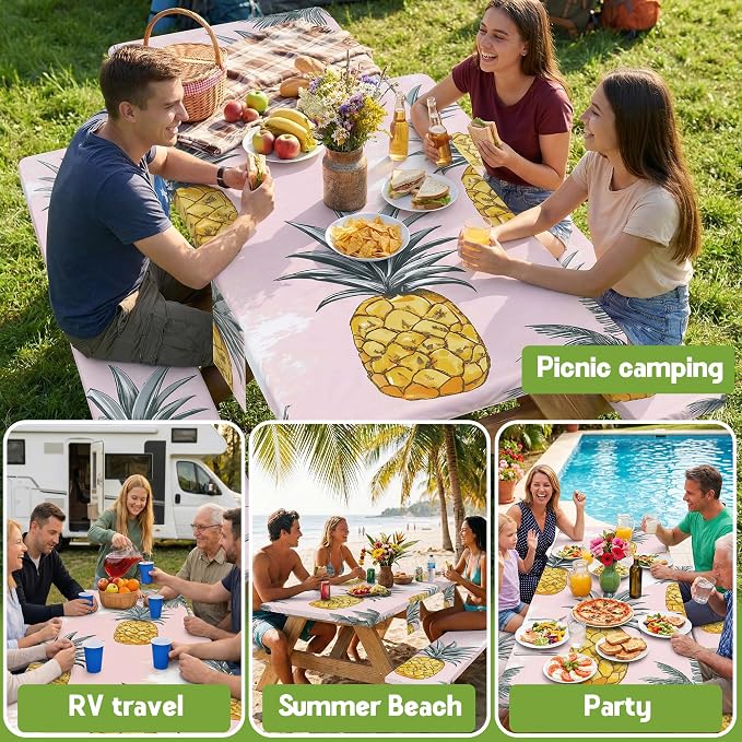 Picnic Table Cover with Bench Covers Elastic Tablecloth Camping Essentials Gear Table Cloth Outdoor Glamping Cool Fun Unique Ideas Birthday Camping Gifts for Mother Mama Mommy Mom from Daughter Son