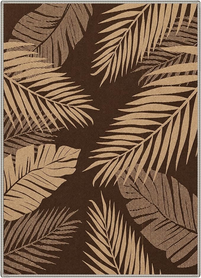GENIMO Outdoor & Indoor Area Rug 2'x10', Waterproof, Non-Shedding, Easy Cleaning, Leaf Mat for Patio, Living Room, Balcony, Dining Room, RV, Deck, Bedroom, Camping, Outside Carpet, Coffee Brown