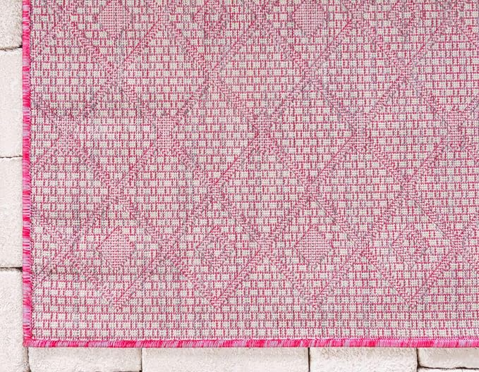 Unique Loom Outdoor Trellis Collection Area Rug - Tribal Trellis (7' 1" x 10' Rectangle, Fuschia/ Gray)