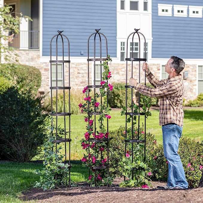 Evergreen 7 ft Garden Trellis for Climbing Plants Outdoor Metal Garden Obelisk, Indoor Plant Trellis for Potted Plants & Heavy Vines Support, Bronze