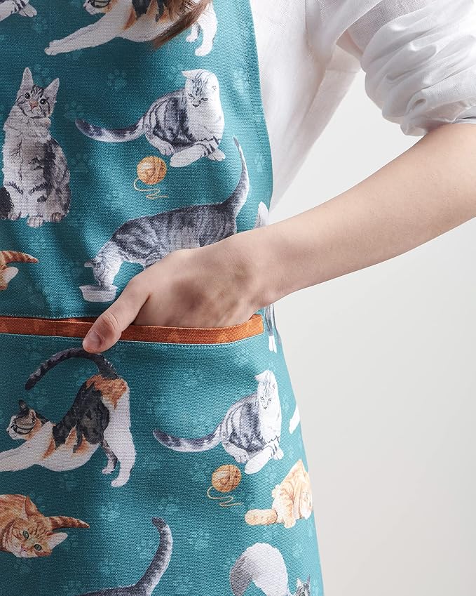 Maison d' Hermine Aprons for women with Pocket 100% Cotton (27.50"x31.50") | Adjustable Neck Strap & long ties Apron Men Chef Wedding Cooking Gardening Server Maid