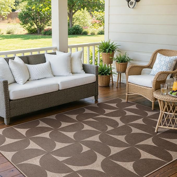 Lahome Tan Outdoor Rug 5x7, Semi Circle Easy Jute Indoor Outdoor Patio Rug | ug for Living Room, Non Slip Stain Resistant Carpet for Bedroom Backyard Home Decor