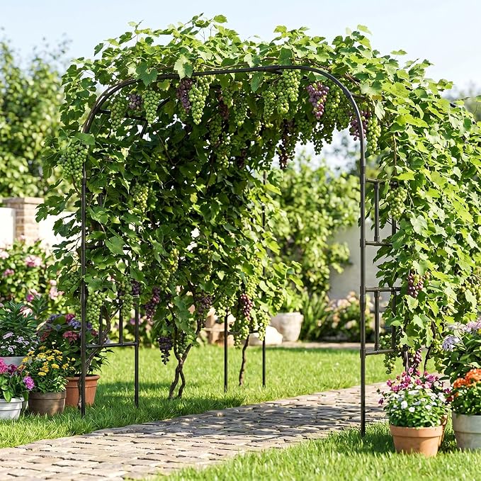 DoCred Garden Arch Trellis for Climbing Plants, 87 Inch Large Garden Trellises Outdoor Metal Plants Support Archway Arbor Tunnel Trellis for Vegetables Plant Decoration, Black