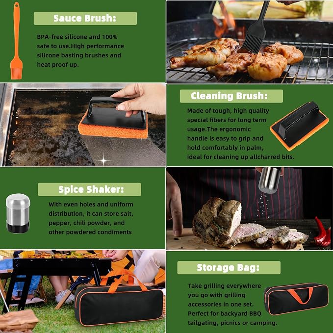 42PCS Blackstone Griddle Accessories Kit, Flat Top Grill Accessories Set for Blackstone and Camp Chef, Grill Spatula Set with Melting Dome, Burger Press, Gifts for Men, for Men