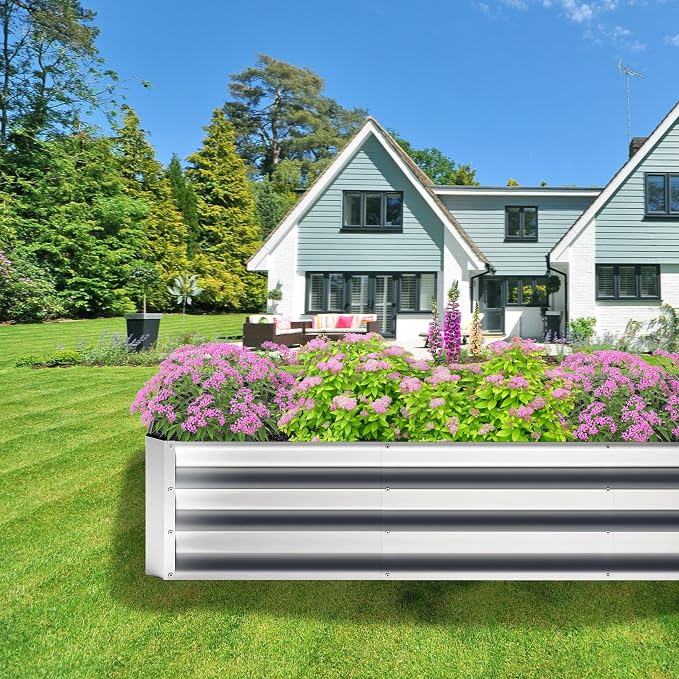 2PCS 6x2x1FT Galvanized Raised Garden Bed,Planter Raised Beds-Metal Garden Box,Large Plant for Outdoor Planting, Vegetables Bed,Flower,herb-Silver