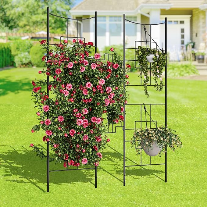 Garvee Baroque Style Metal Garden Trellis & Privacy Screen, 51"x66" Black Iron Arch Trellis for Climbing Plants Outdoor, Decorative Plant Support for Roses, Vegetables, Vines, Flowers