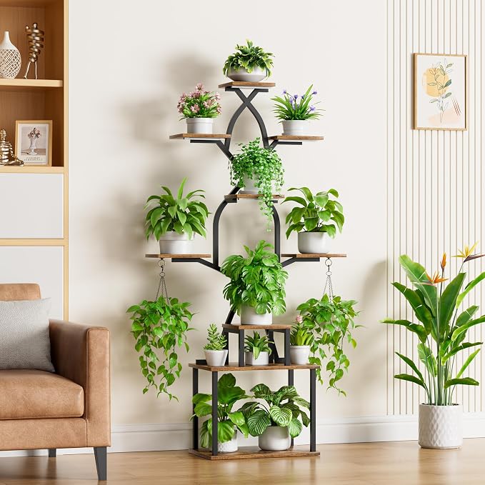 EVAWOO Plant Stand Indoor with Grow Lights - 7 Tier Indoor Plant Shelf, 64" Tall Plant Stands for Indoor Plants, Corner Metal Plant Stand, Plant Holder for Living Room, Porch, Black