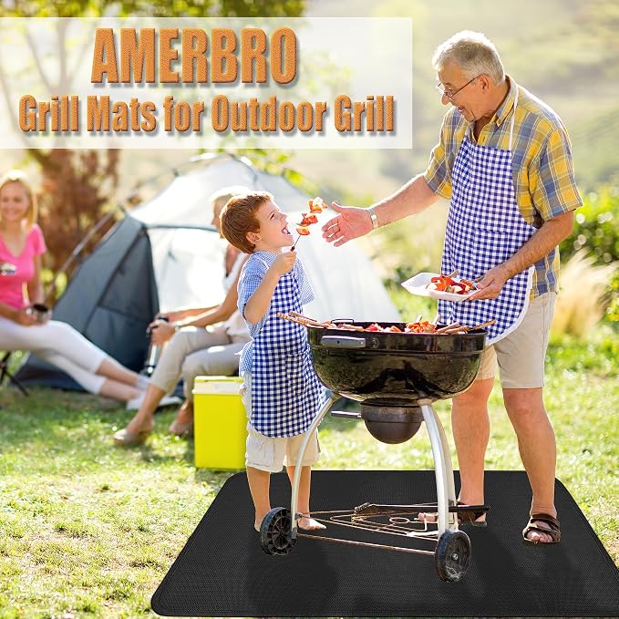 Grill Mats for Outdoor Grill - Fireproof BBQ Matt for Under grill, Gas Grills to Protect Patio and Deck, Oil-proof Griddle Accessories Compatible with Blackstone, Weber, Royal Gourmet, 65 x 48 in