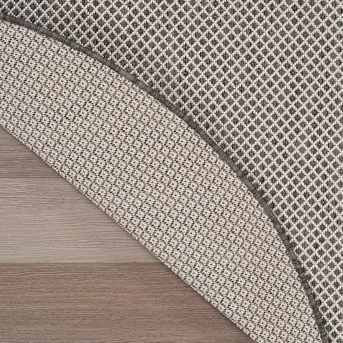Nourison Home Courtyard Ivory Charcoal 6' x Round Area Rug - Easy Clean, Non Shedding, Bed Room, Living Room, Dining Room, Kitchen (6' x Round)