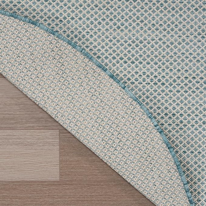 Nourison Home Courtyard Ivory Aqua 5' x 8' Oval Area Rug - Easy Clean, Non Shedding, Bed Room, Living Room, Dining Room, Kitchen (5' x 8' Oval)