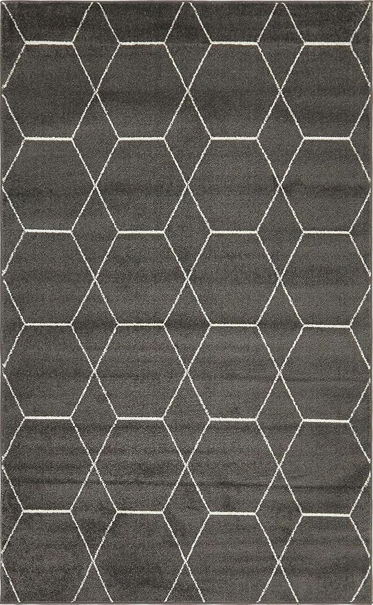 Unique Loom Trellis Frieze Collection Area Rug - Geometric (5' 1" x 8', Dark Gray/ Ivory)