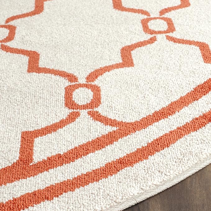 SAFAVIEH Amherst Collection 7' Round Beige / Orange AMT414F Trellis Non-Shedding Dining Room Entryway Foyer Living Room Bedroom Area Rug